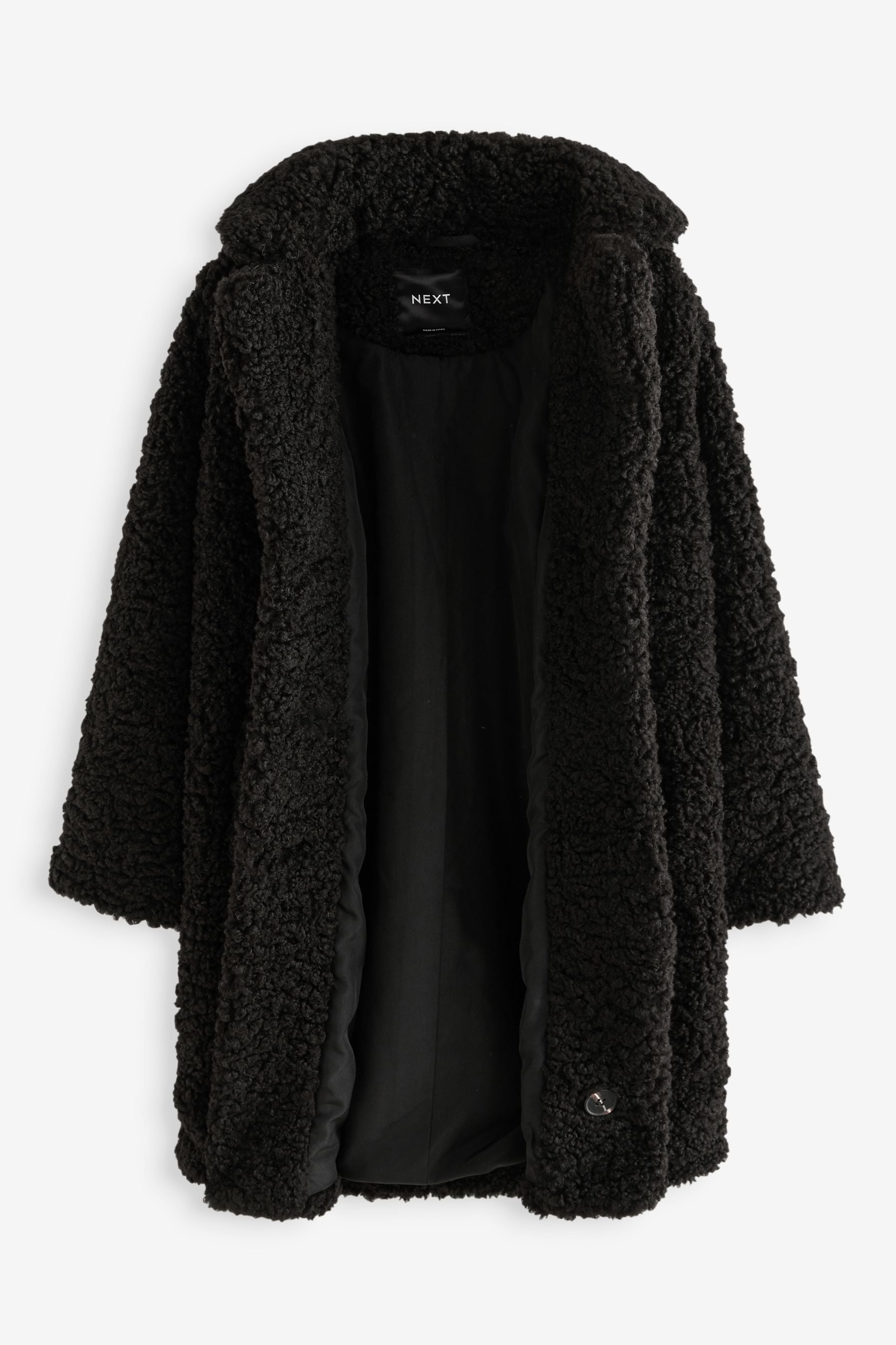 Black hooded borg longline teddy coat hot sale