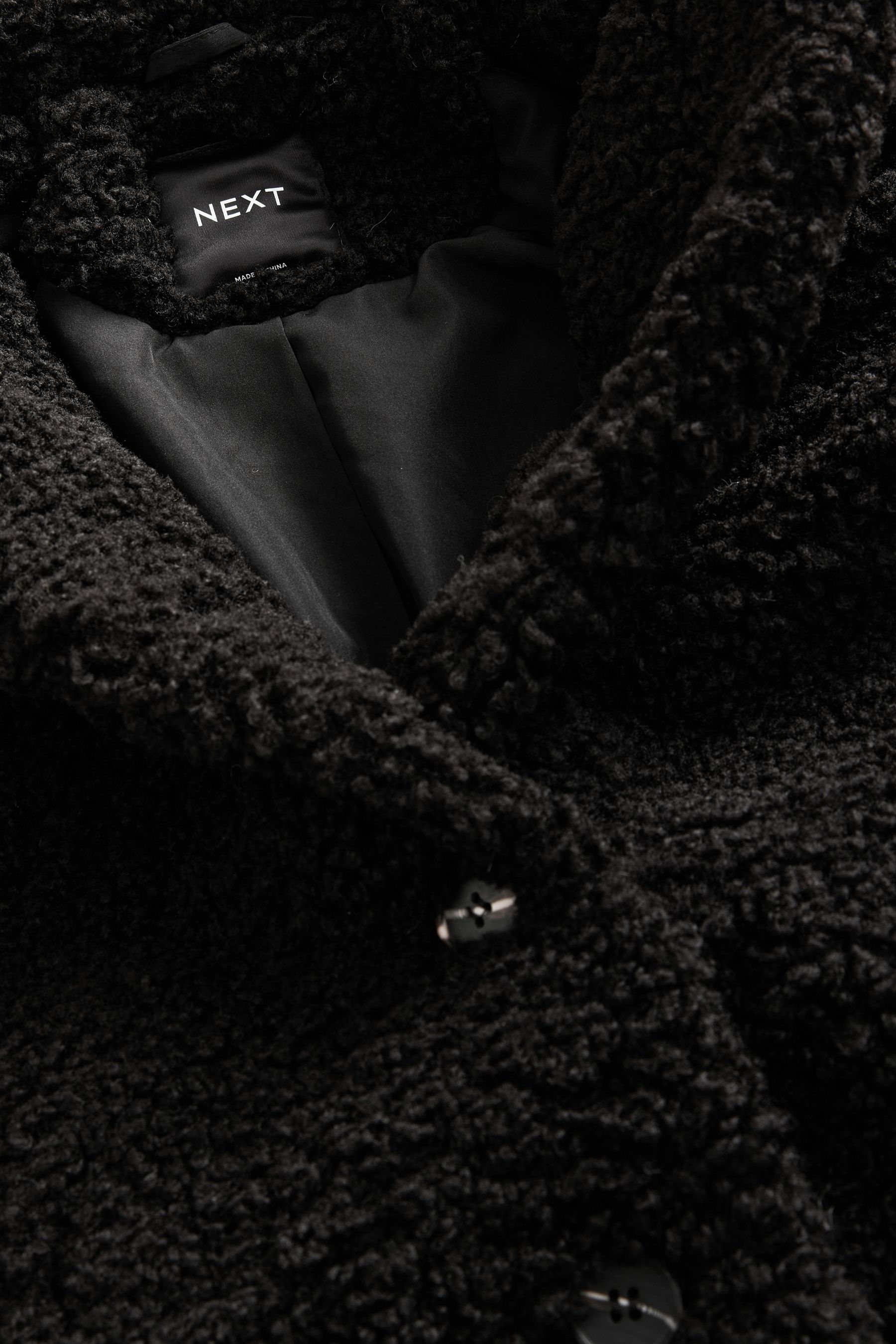 Black Longline Teddy Borg Fleece Coat 3 16yrs