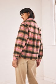 Pink/Brown Borg Brushcheck Shacket - Image 4 of 9