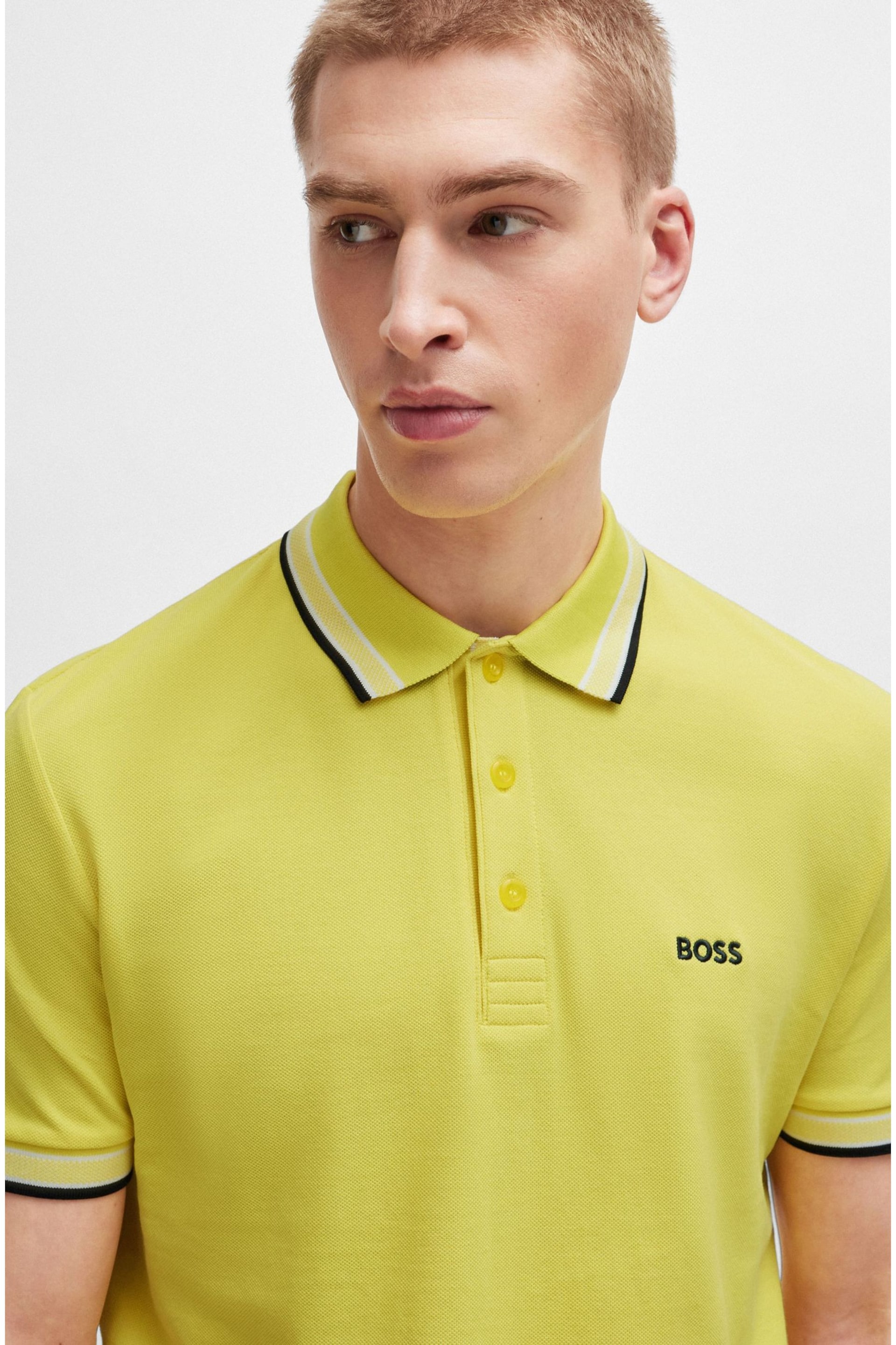 BOSS Yellow Cotton Polo Shirt With Contrast Logo Details - Image 1 of 5