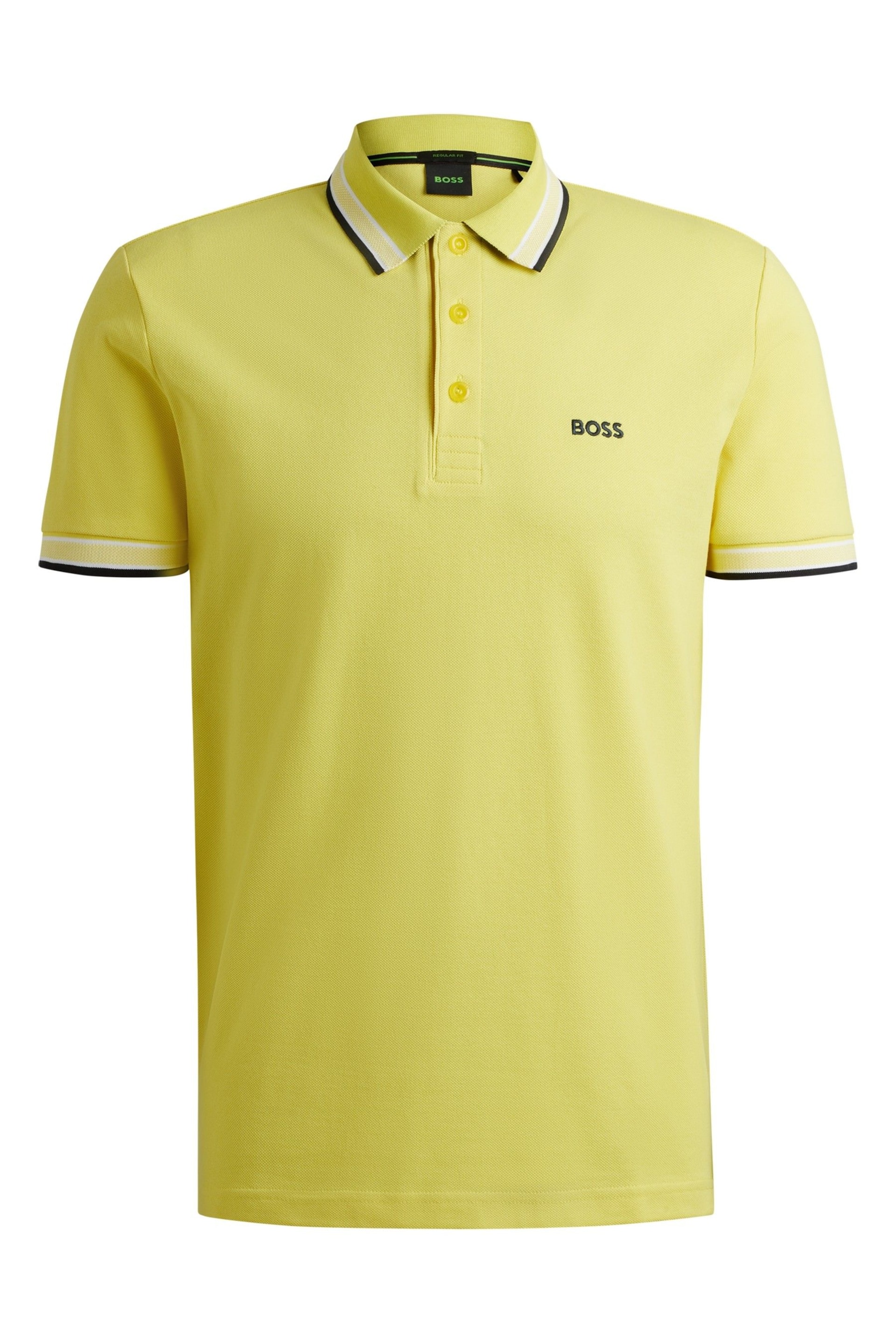 BOSS Yellow Cotton Polo Shirt With Contrast Logo Details - Image 5 of 5