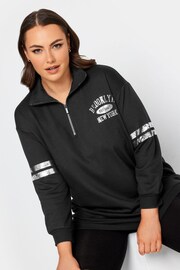 Yours Curve Black Metallic Varsity Half Zip Sweatshirt - Image 1 of 4