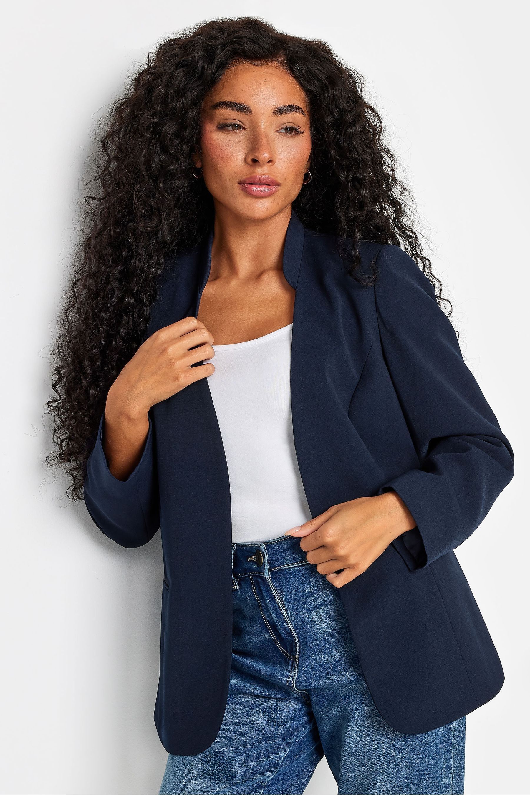 M Co Blue Petite Collarless Fitted Blazer 16petite Womens