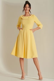 Jolie Moi Yellow 3/4 Sleeve Fold Neck Midi Dress - Image 1 of 6