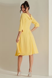 Jolie Moi Yellow 3/4 Sleeve Fold Neck Midi Dress - Image 2 of 6