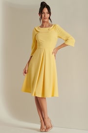 Jolie Moi Yellow 3/4 Sleeve Fold Neck Midi Dress - Image 4 of 6