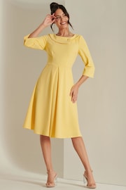 Jolie Moi Yellow 3/4 Sleeve Fold Neck Midi Dress - Image 5 of 6