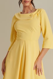 Jolie Moi Yellow 3/4 Sleeve Fold Neck Midi Dress - Image 6 of 6