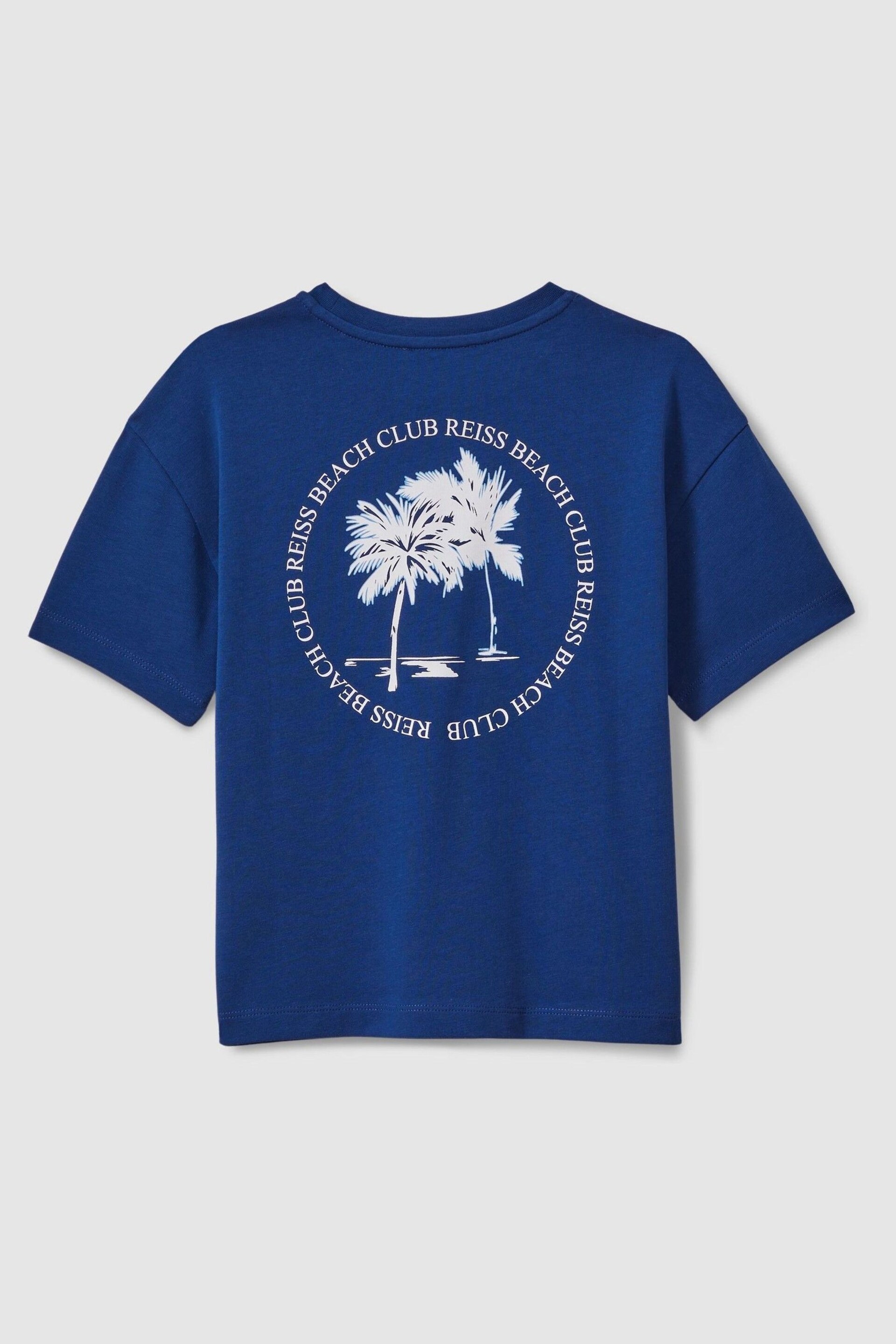 Reiss Lapis Blue Palm Cotton Crew Neck Motif T-Shirt - Image 2 of 3