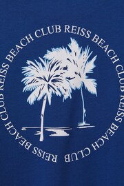 Reiss Lapis Blue Palm Cotton Crew Neck Motif T-Shirt - Image 3 of 3