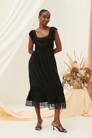 FatFace Hibiscus Black Lace Midi Dress - Image 1 of 6