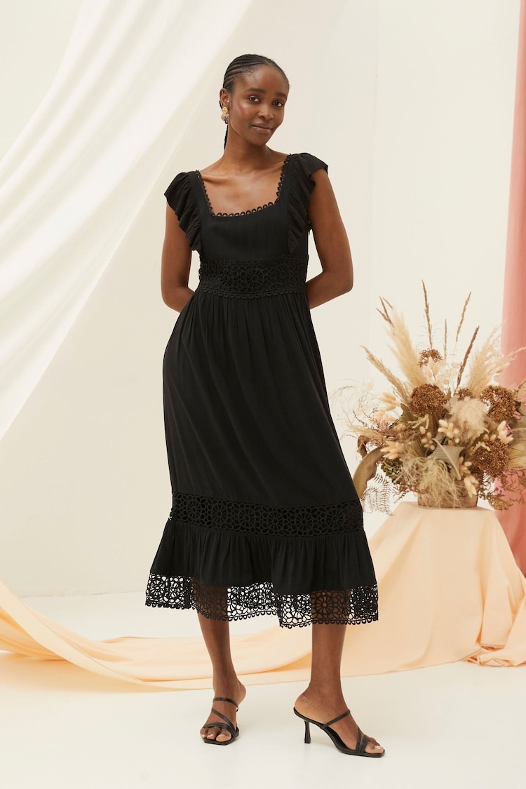 FatFace Hibiscus Black Lace Midi Dress - Image 1 of 6