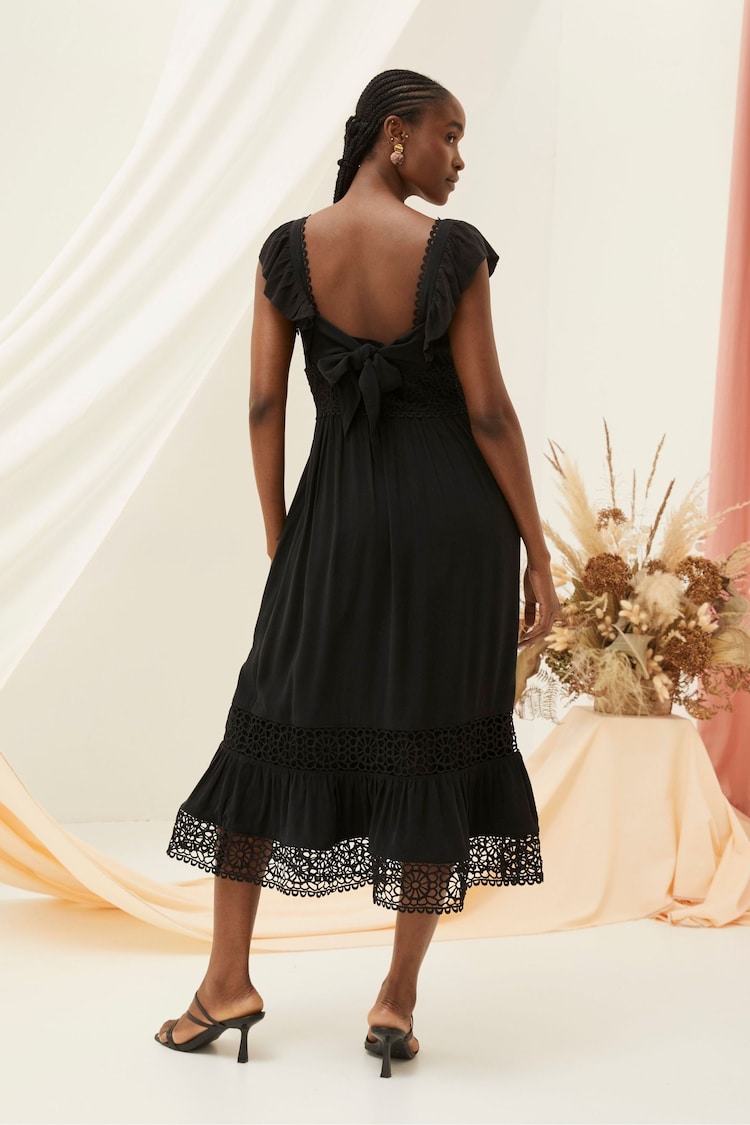 FatFace Hibiscus Black Lace Midi Dress - Image 2 of 6