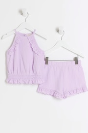 River Island Purple Girls Broderie Top and Shorts Set - Image 1 of 1