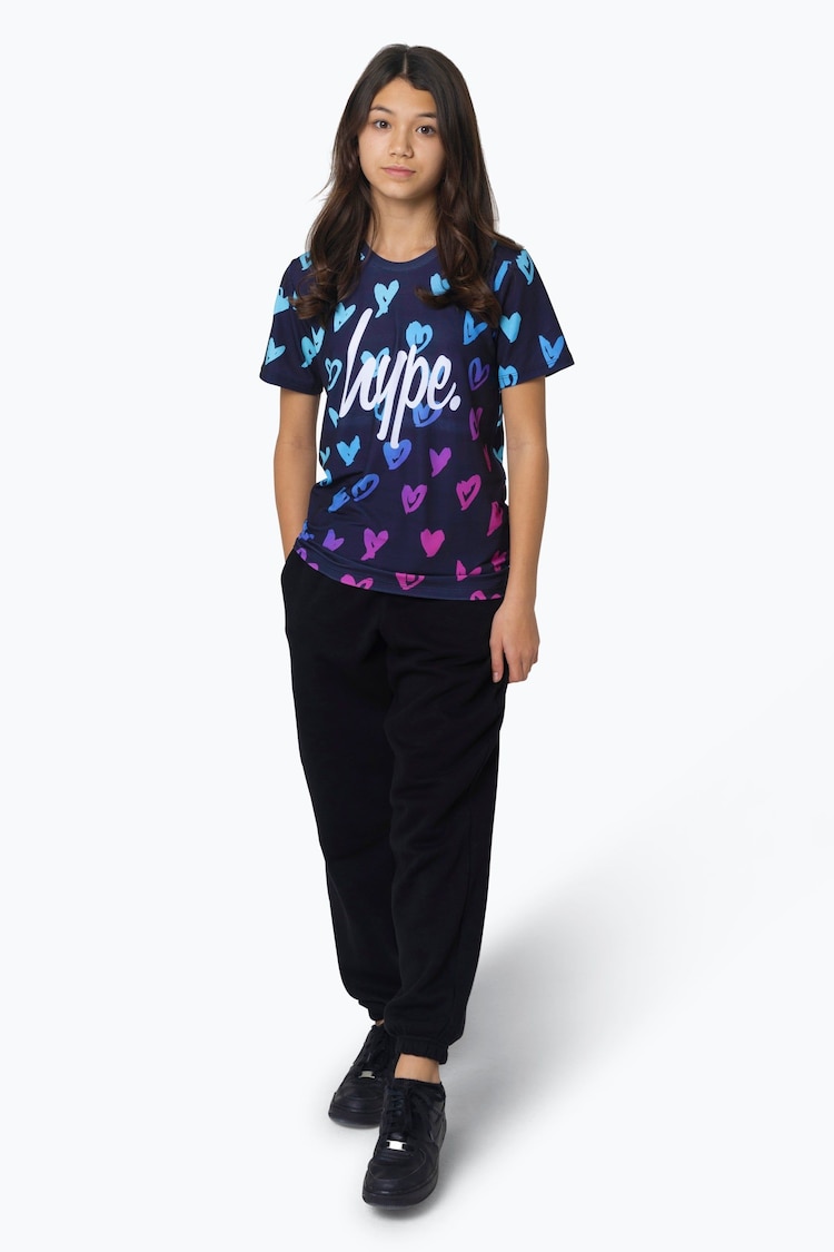 Hype Girls Multi Scribble Hearts Black T-Shirt - Image 2 of 3