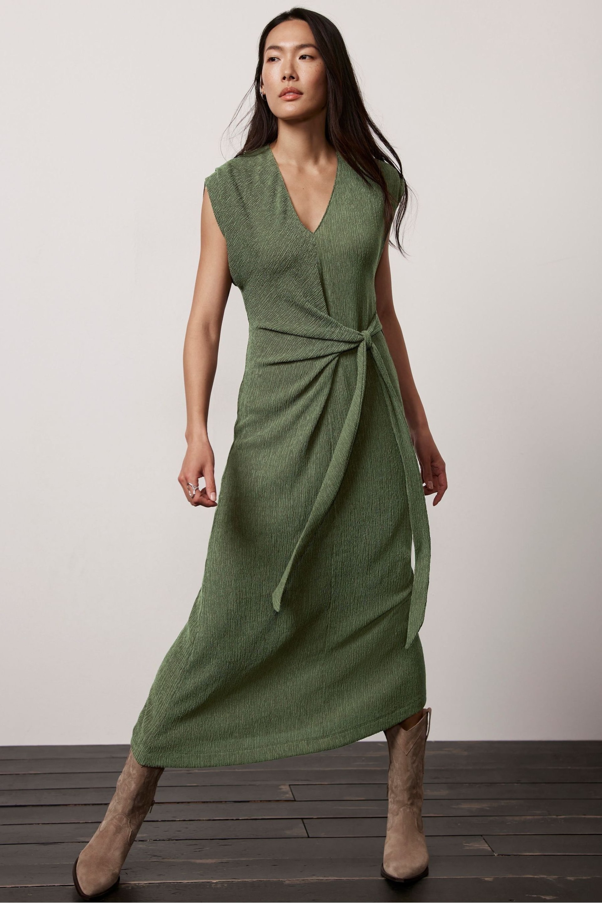 Mint Velvet Green Textured Midi Dress - Image 1 of 4