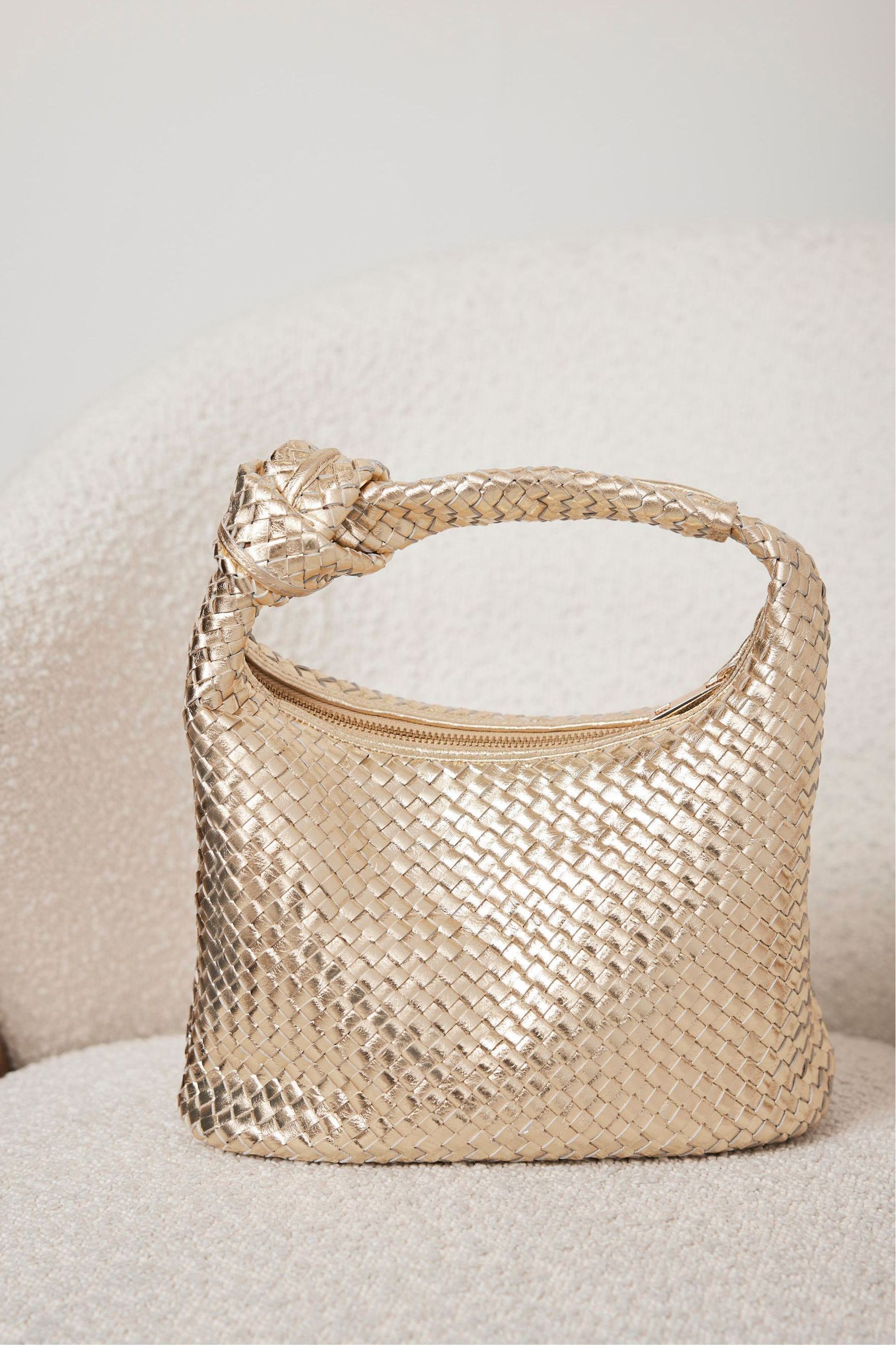 Buy Mint Velvet Gold Woven Knot Handle Bag from Next Canada