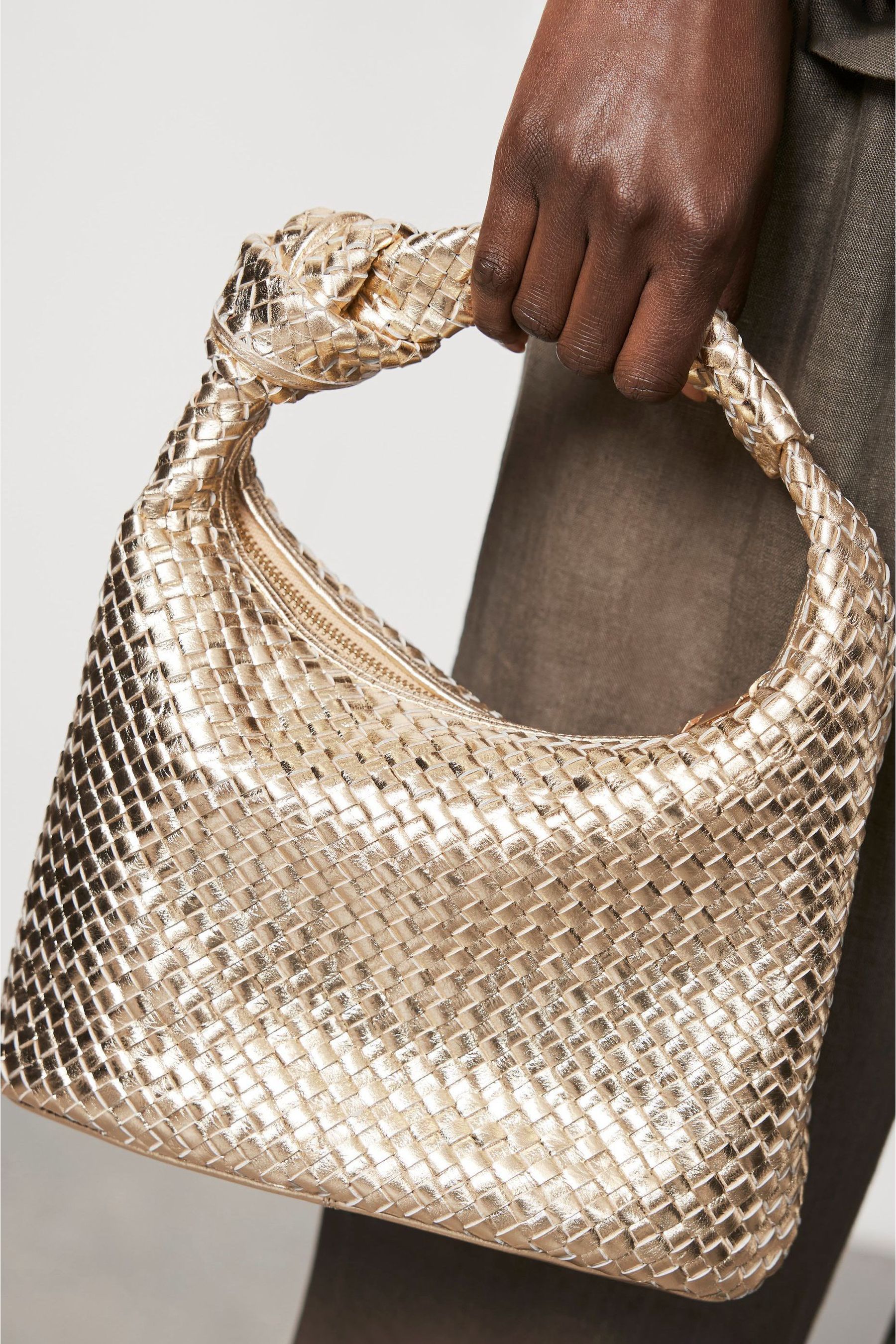 Buy Mint Velvet Gold Woven Knot Handle Bag from Next Ireland