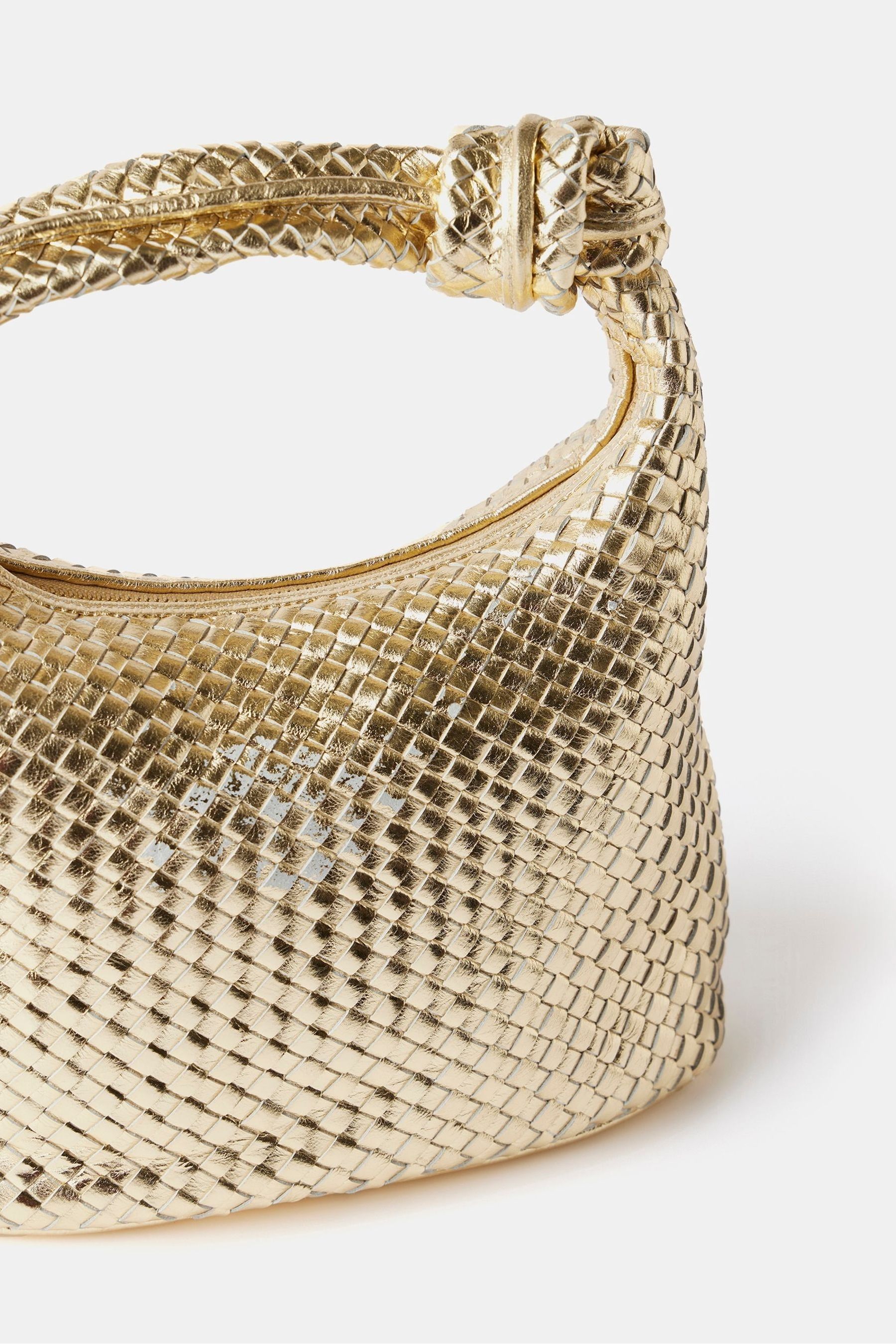 Mint Velvet Gold Woven Knot Handle Bag one Womens