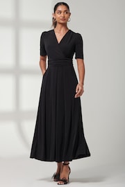 Jolie Moi Black Plain Jersey Wrap Front Maxi Dress - Image 3 of 6