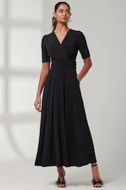 Jolie Moi Black Plain Jersey Wrap Front Maxi Dress - Image 4 of 6