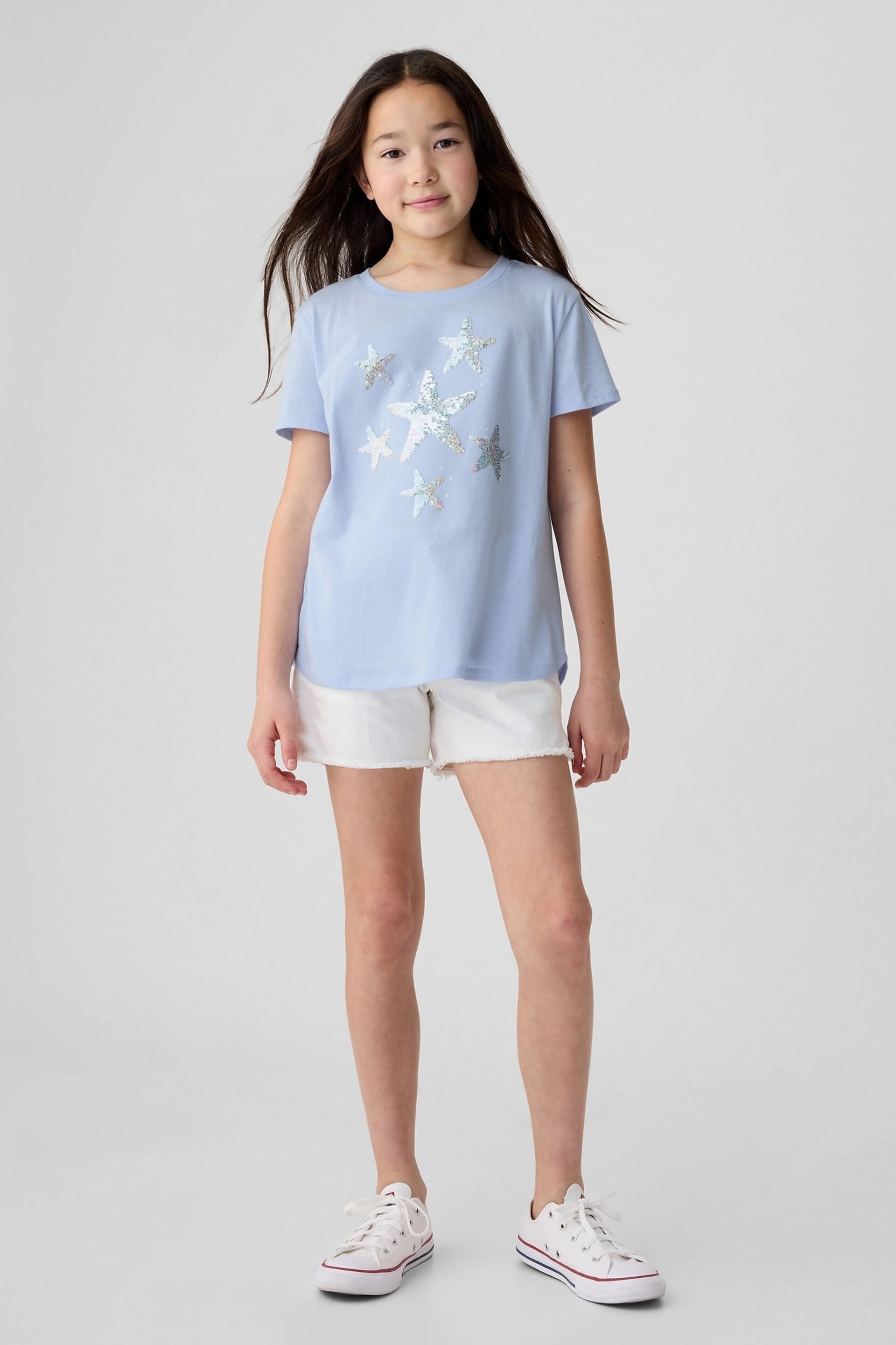 Gap Blue Starfish Cotton Flippy Sequin Graphic Short Sleeve T-Shirt (4-13yrs) - Image 3 of 3