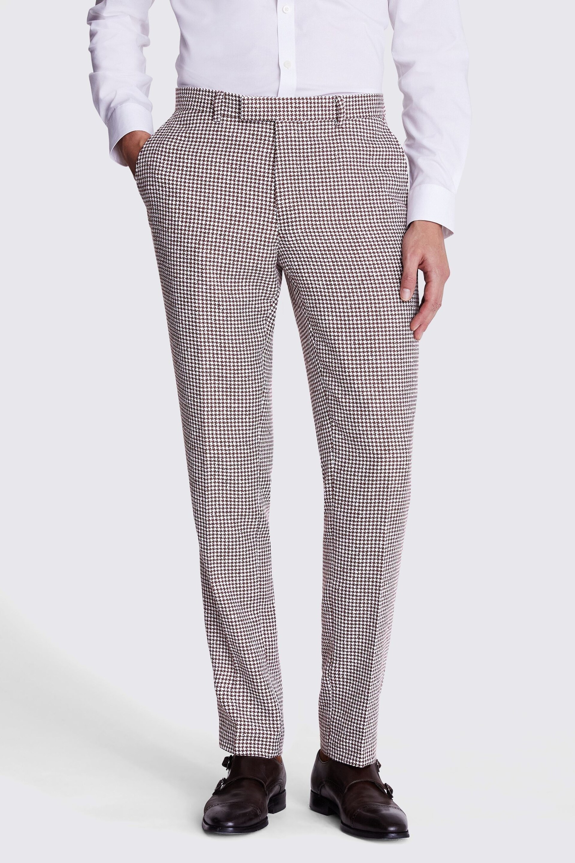 MOSS Tailored Fit Orange Houndstooth Trousers - Image 1 of 3