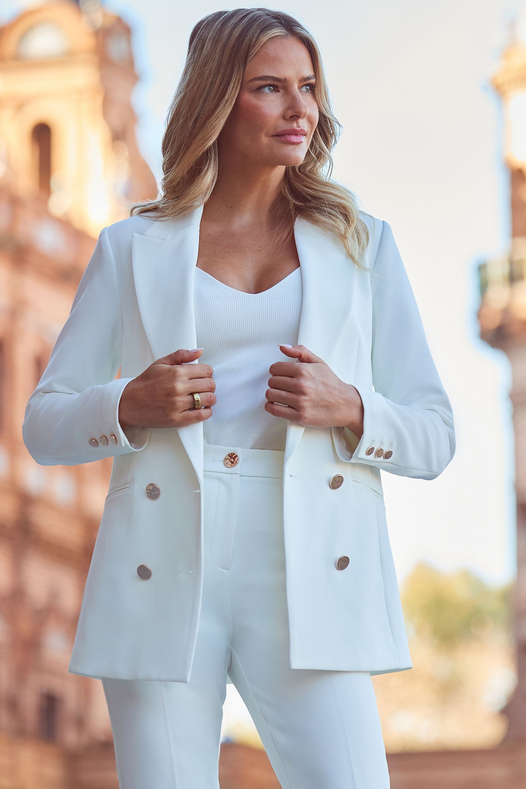 Sosandar White Longline Tuxedo Blazer