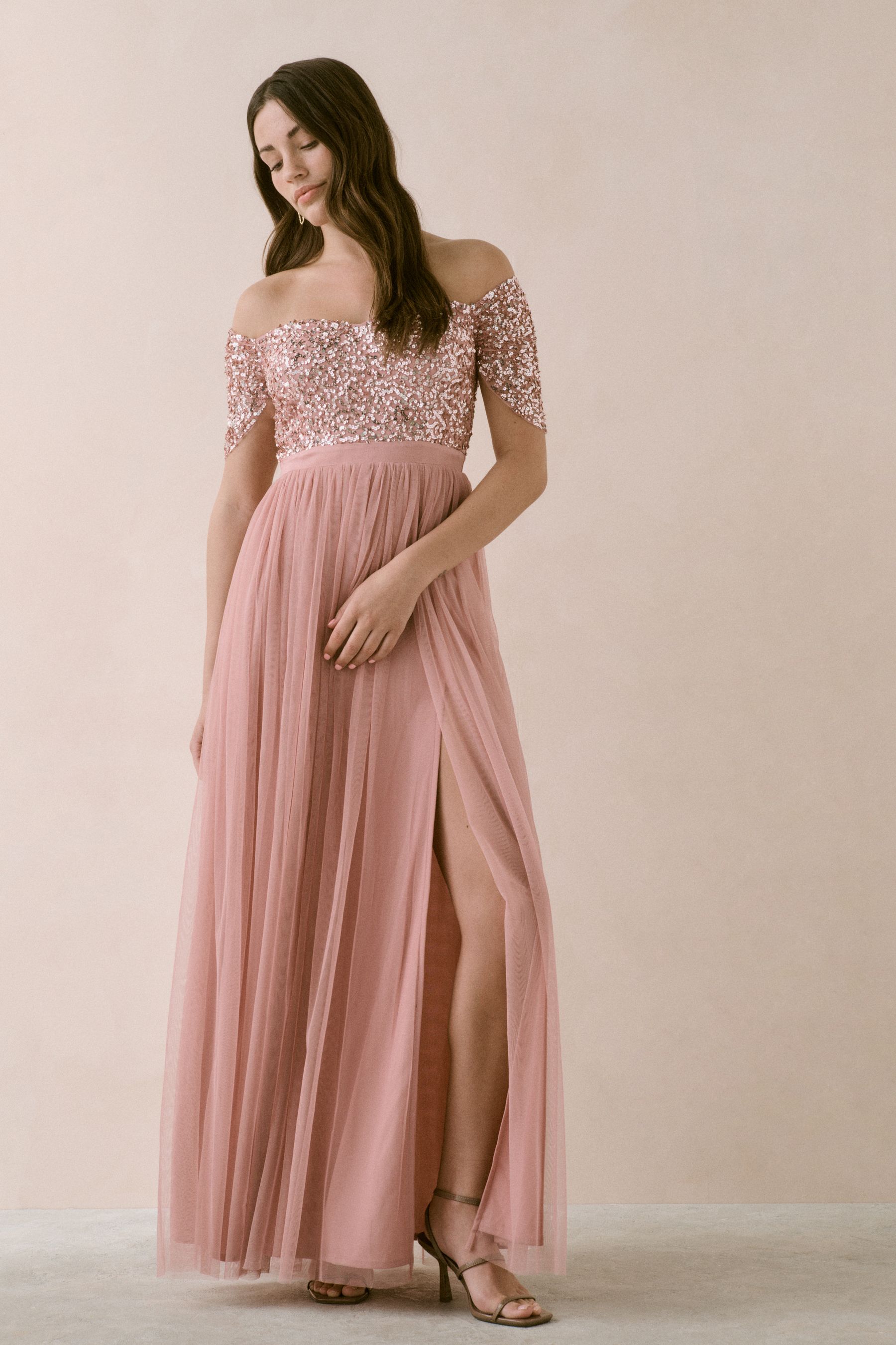 Buy Maya Pink Embellished Sweetheart Bardot Maxi Bridesmaid Dress With Split from the Next UK online shop