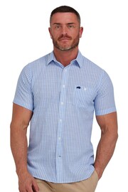 Raging Bull Blue Short Sleeve Fine Stripe Linen Look Shirt - Image 1 of 7