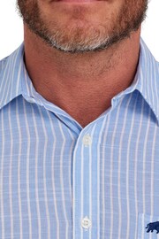 Raging Bull Blue Short Sleeve Fine Stripe Linen Look Shirt - Image 4 of 7