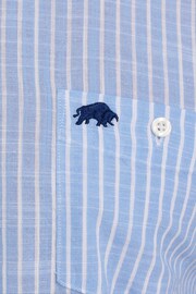 Raging Bull Blue Short Sleeve Fine Stripe Linen Look Shirt - Image 5 of 7
