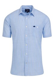Raging Bull Blue Short Sleeve Fine Stripe Linen Look Shirt - Image 7 of 7