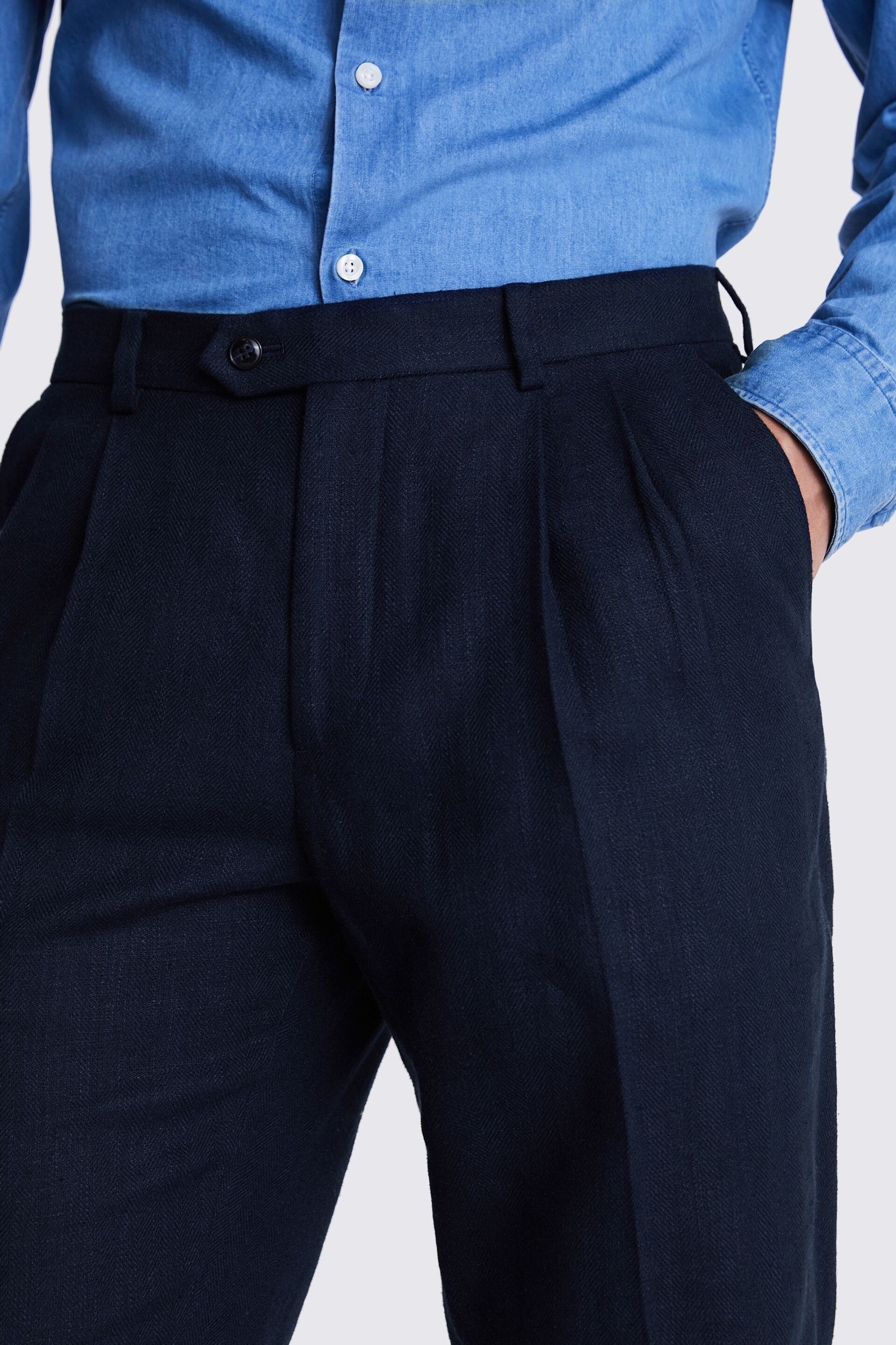 MOSS Blue Tailored Fit Herringbone Trousers - Image 3 of 3