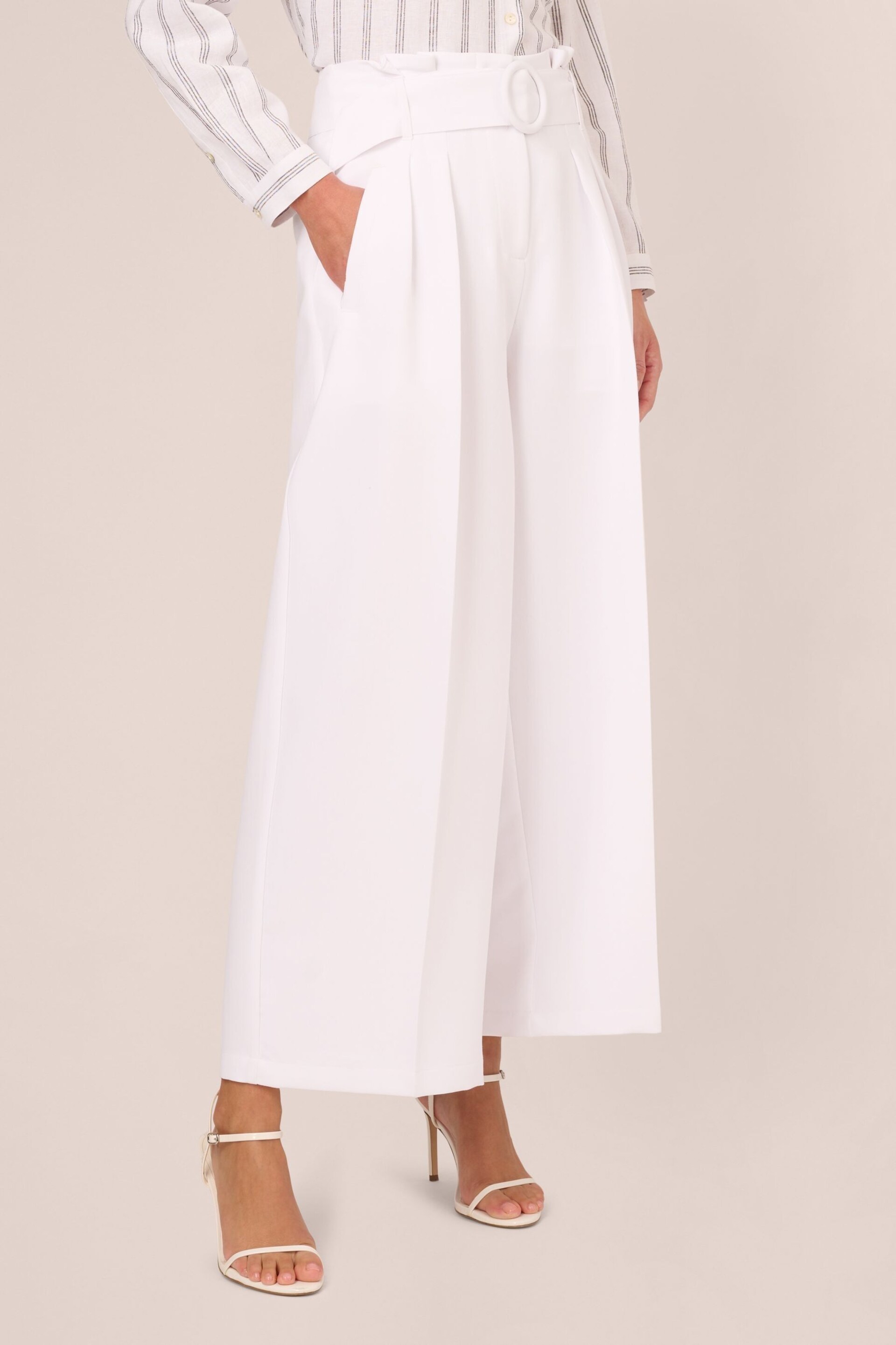Adrianna Papell Solid Woven White Trousers With Belt - Image 1 of 7