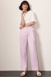 Mint Velvet Purple Lilac Cotton Tapered Pleated Trousers - Image 1 of 8