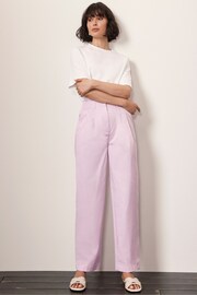 Mint Velvet Purple Lilac Cotton Tapered Pleated Trousers - Image 3 of 8