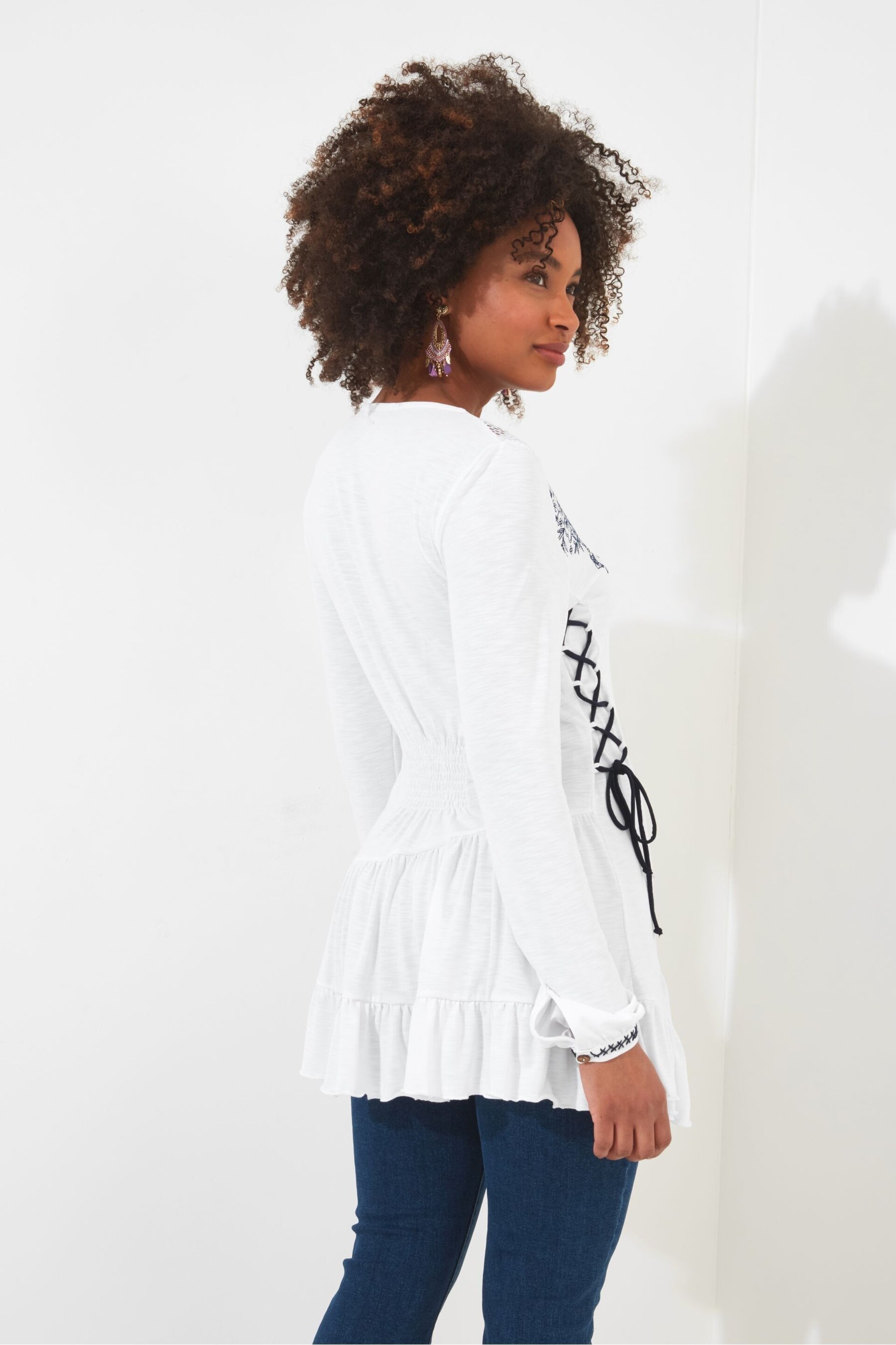 Joe Browns White Asymmetric Embroidered Top - Image 3 of 5