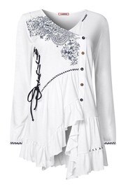 Joe Browns White Asymmetric Embroidered Top - Image 5 of 5