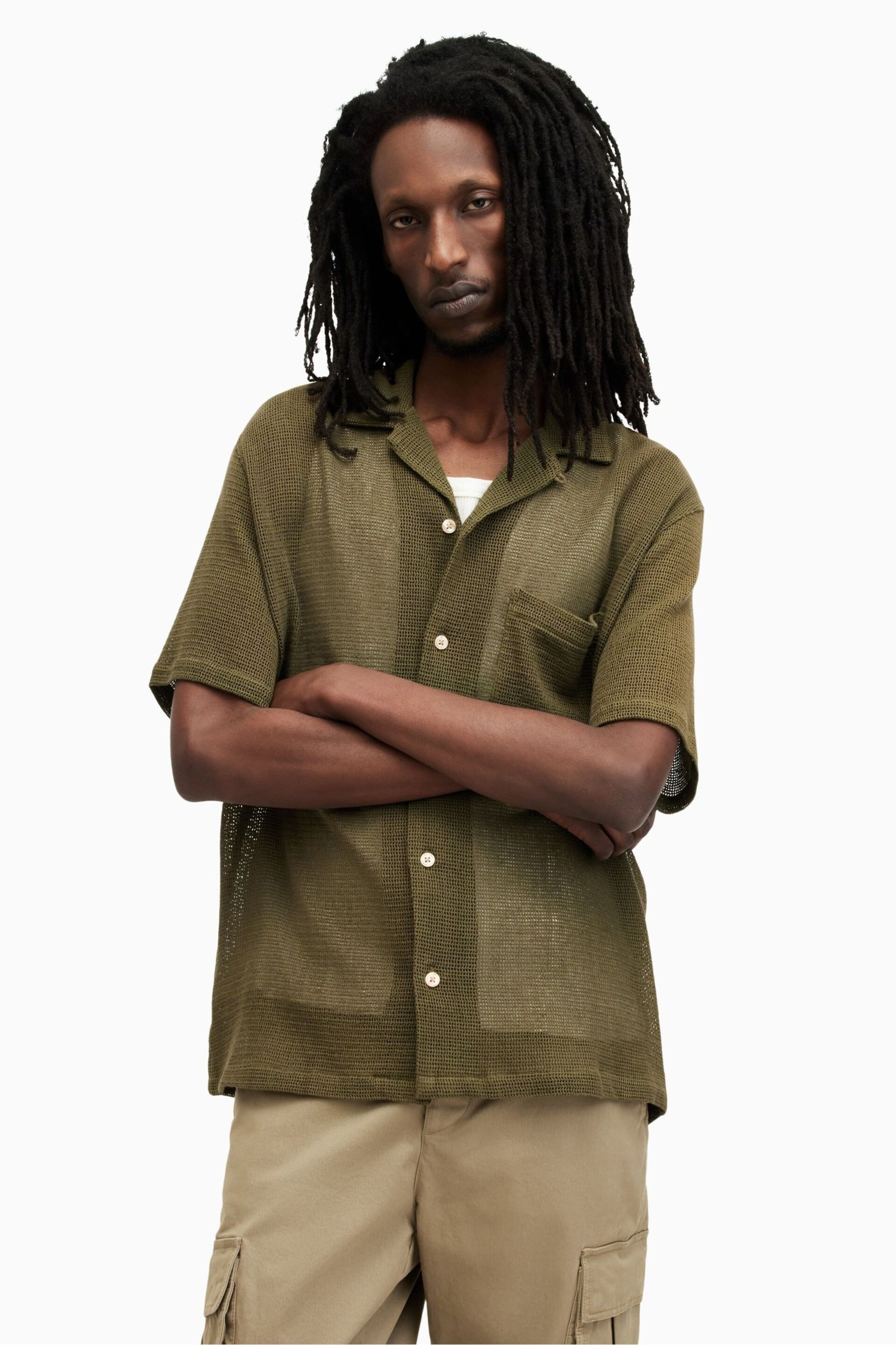 AllSaints Green Sortie Short Sleeve Shirt - Image 3 of 8