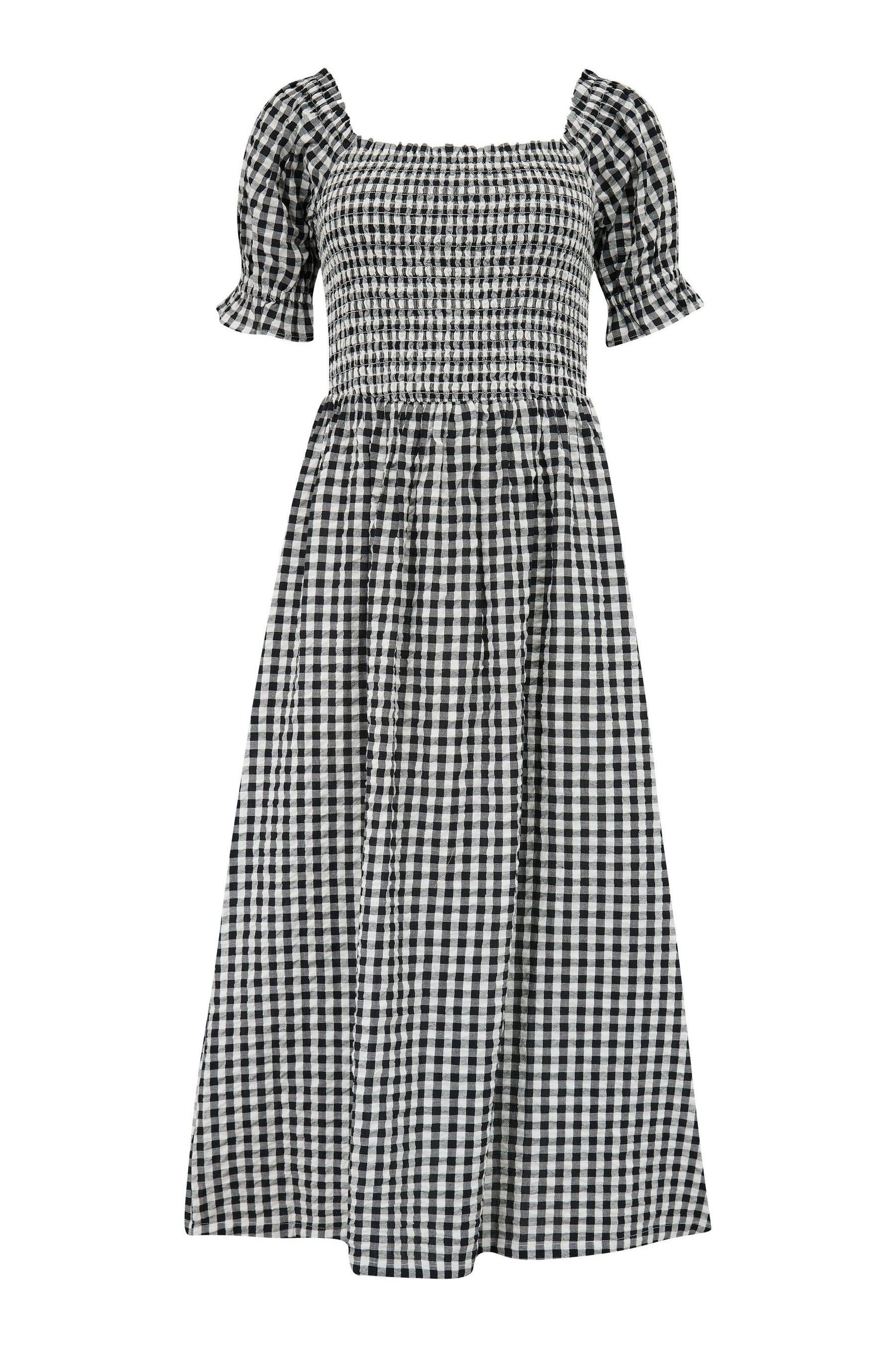 Buy Pour Moi Black 100 Cotton Daisy Shirred Bodice Gingham Short Sleeve Woven Midi Dress from Next Luxembourg