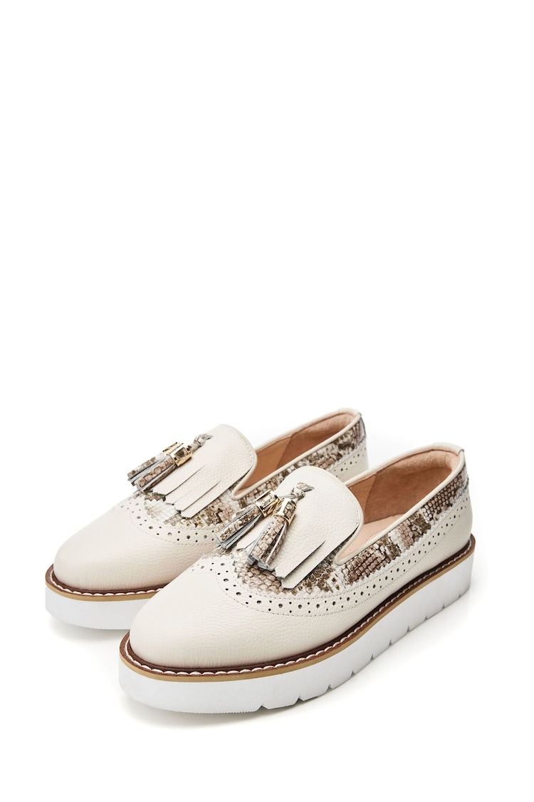 Moda in Pelle Eilani Brogue Detail Eva Wedge White Loafers - Image 2 of 3