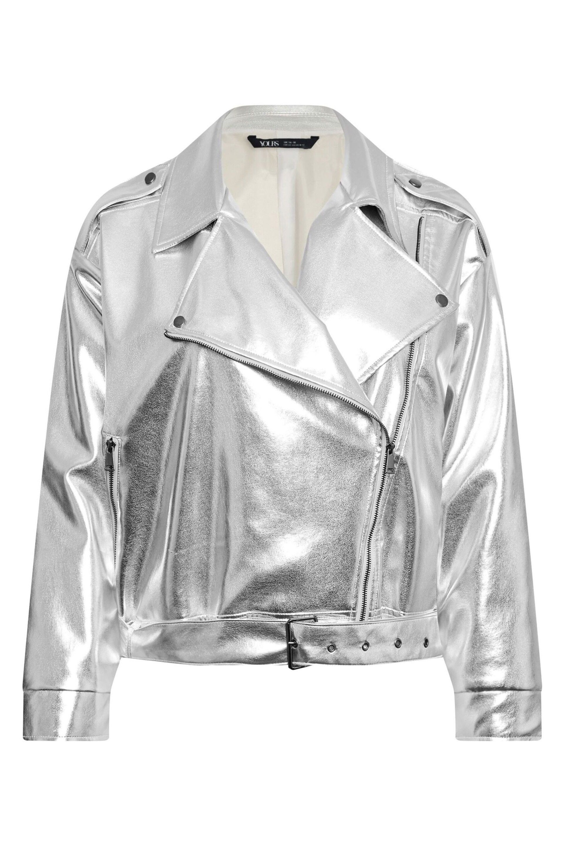 Silver Metallic Biker Jacket - Image 2 of 2