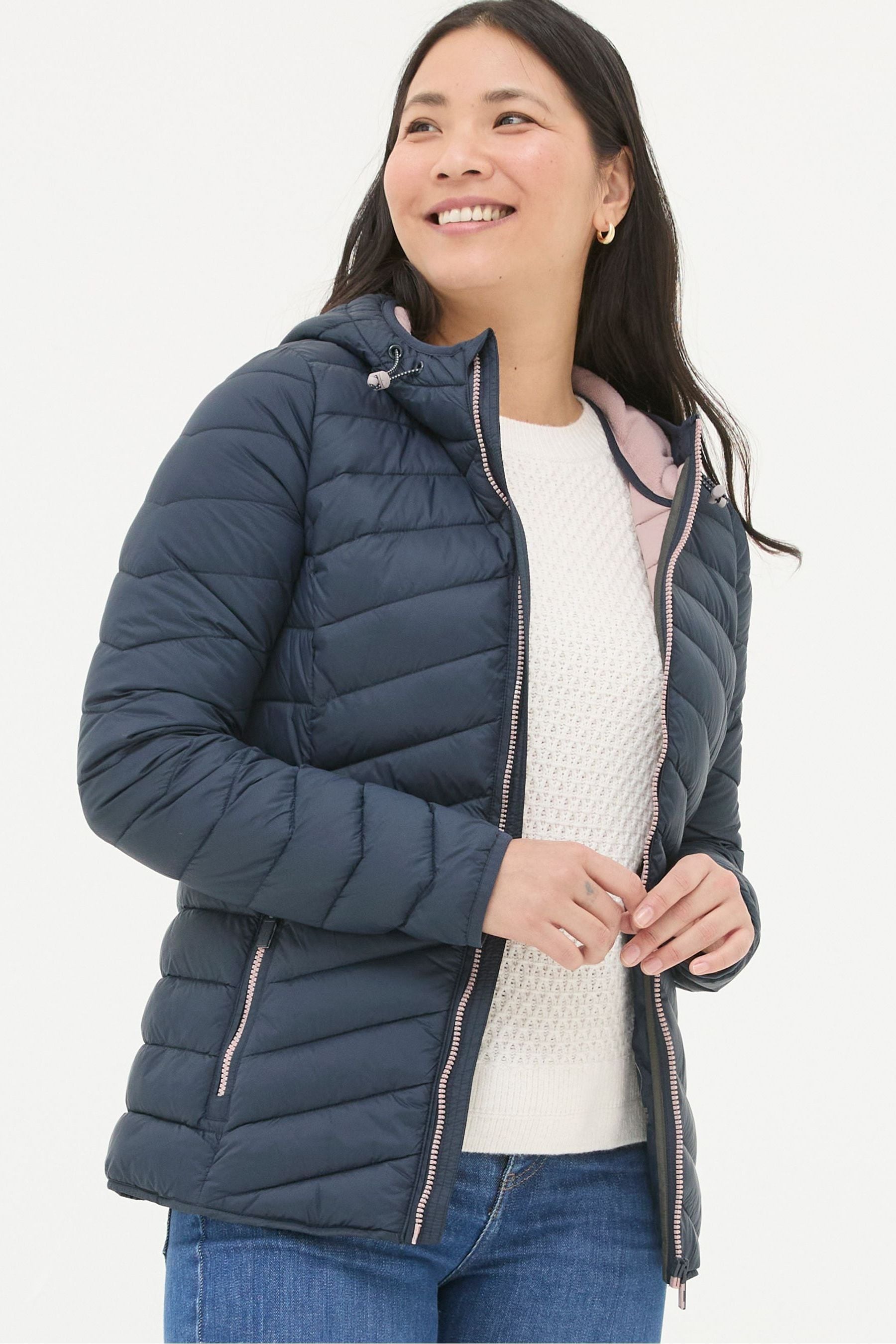 Fat face cumbria long puffer jacket navy discount