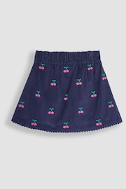 JoJo Maman Bébé Navy Blue Cherry Embroidered Cord Skirt - Image 2 of 4