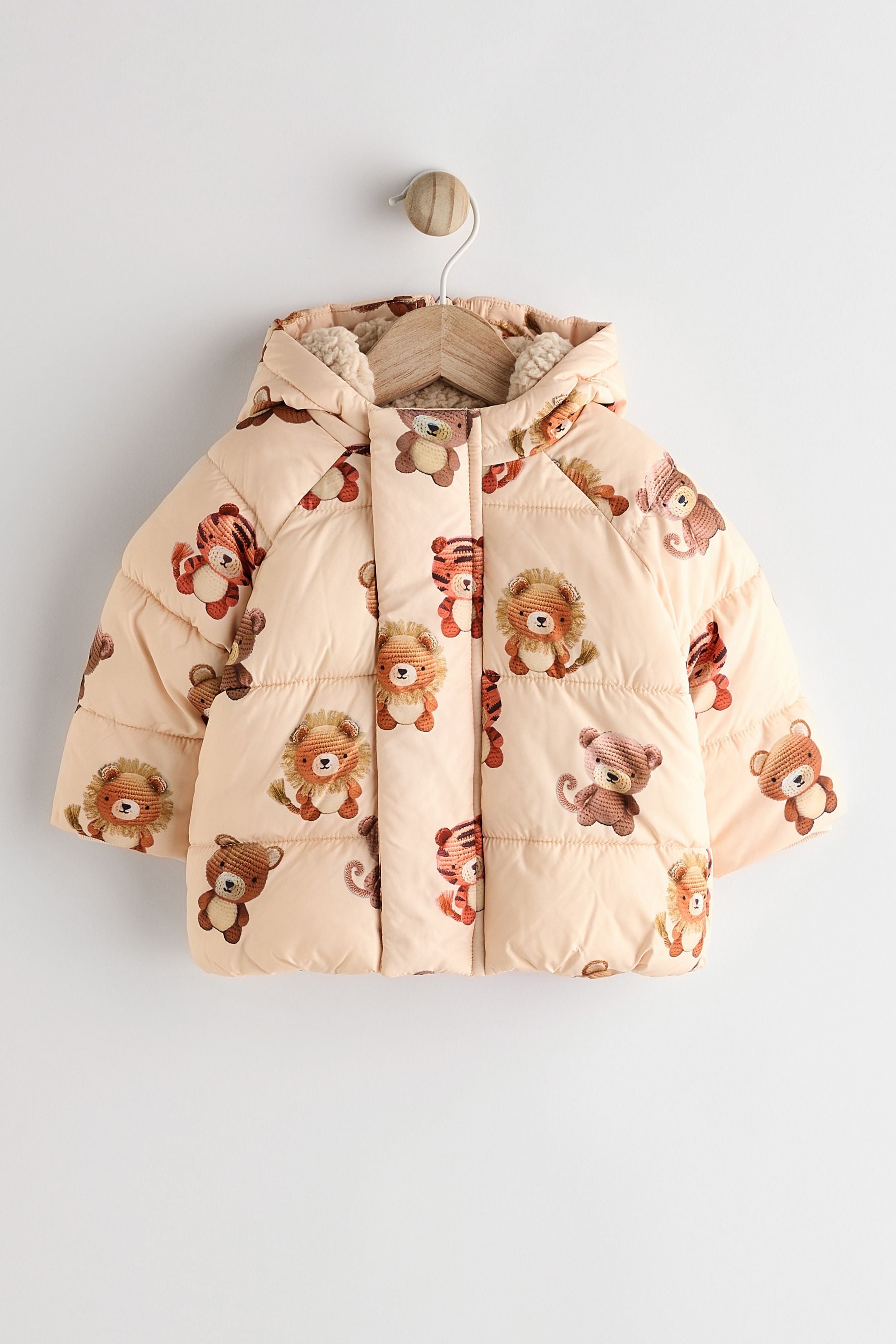 Next Cream Bear Print Baby Puffer Coat 0mths 2yrs