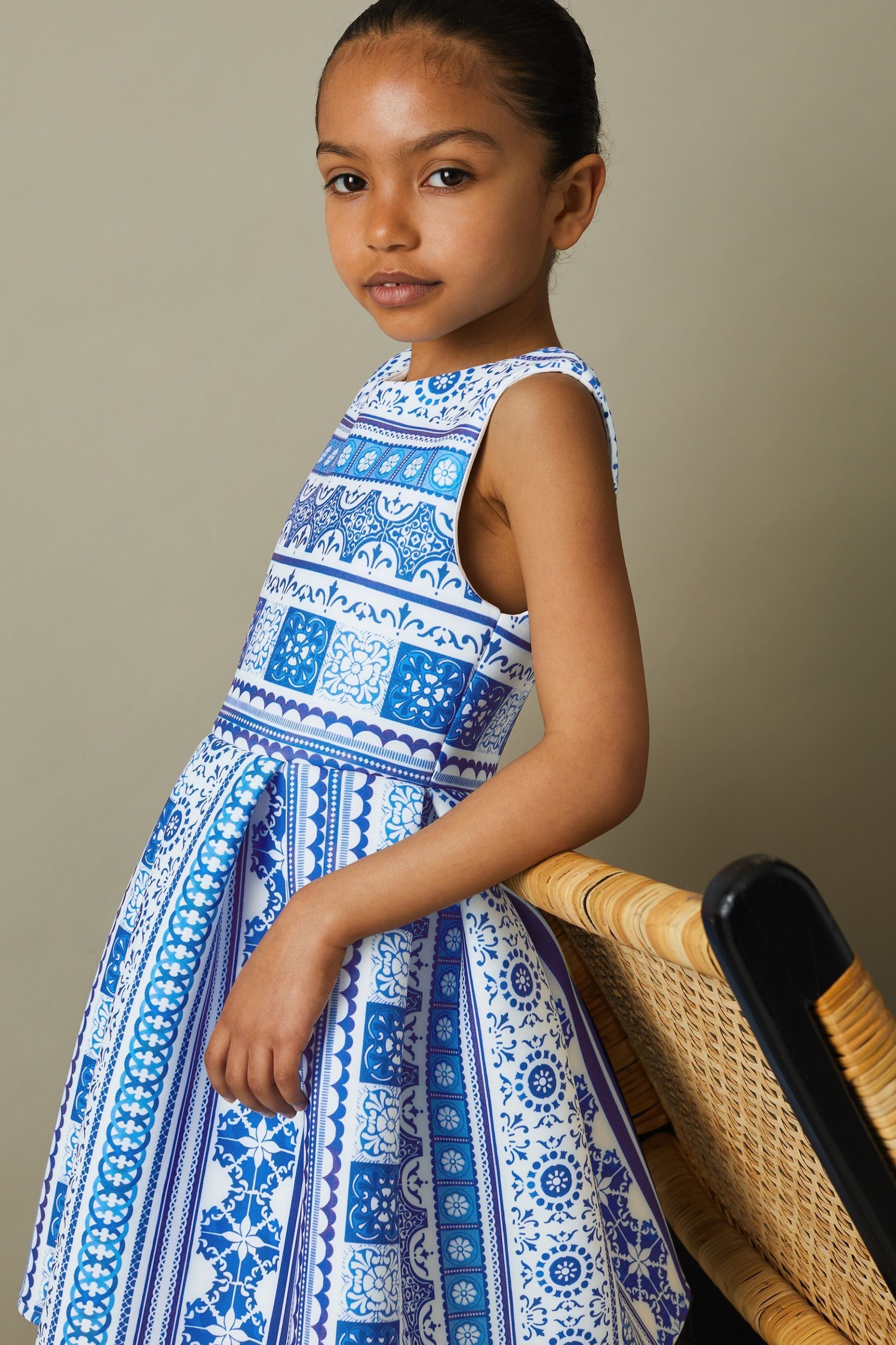 Buy Reiss Blue Print Lena 9 13 yrs Tile Print Scuba Fit and Flare Dress from Next Luxembourg