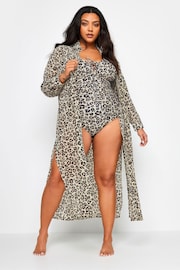 Yours Curve Black Longline Leopard Print Beach Shirt - Image 1 of 5