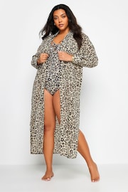 Yours Curve Black Longline Leopard Print Beach Shirt - Image 2 of 5