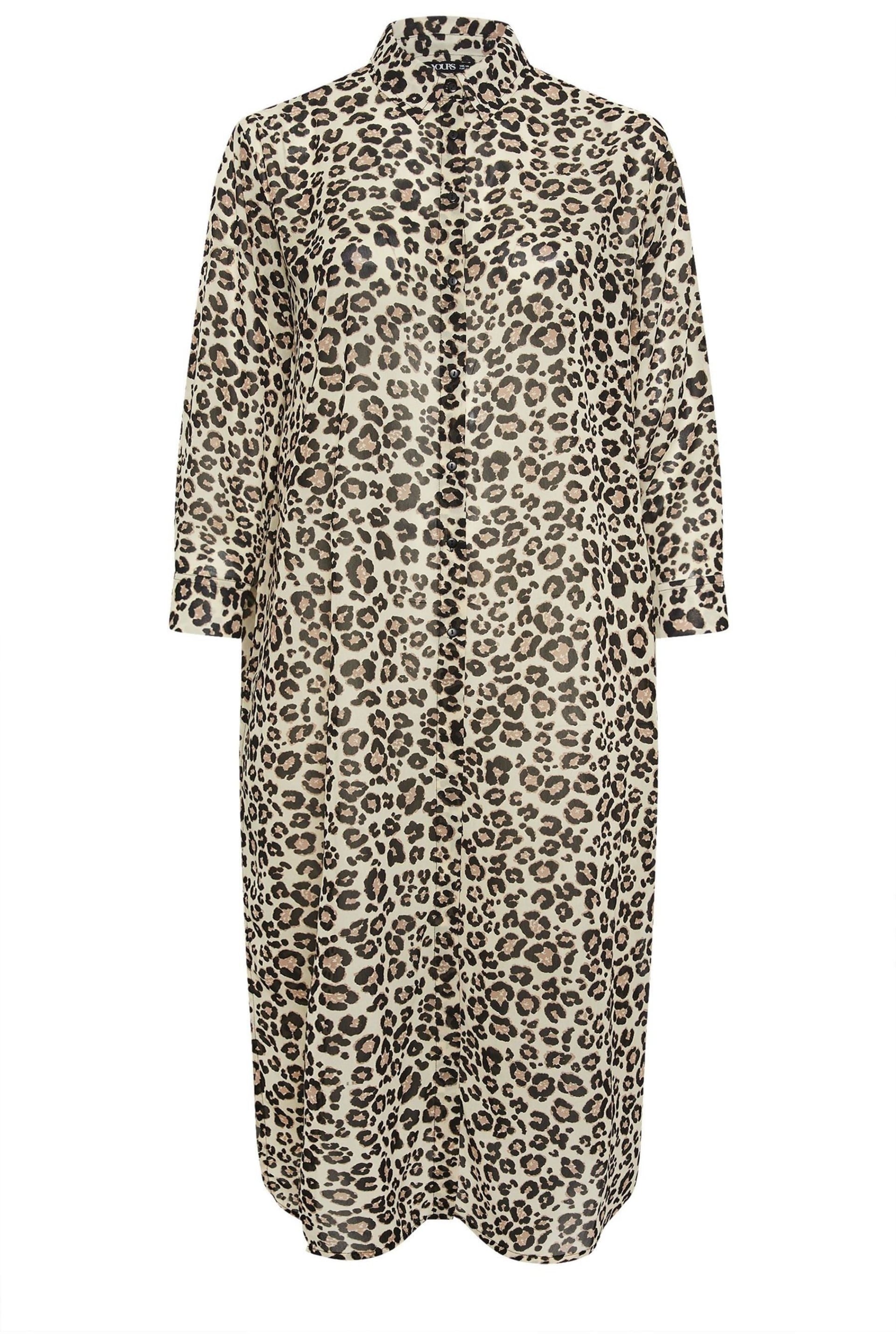 Yours Curve Black Longline Leopard Print Beach Shirt - Image 5 of 5